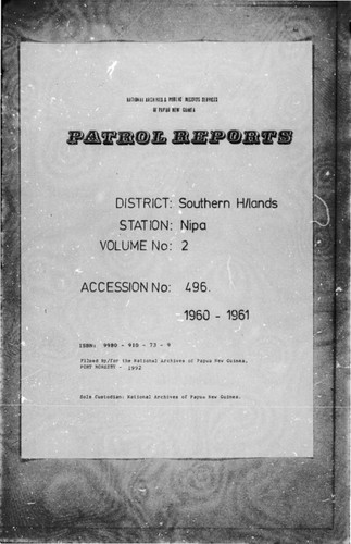 Patrol Reports. Southern Highlands District, Nipa, 1960 - 1961