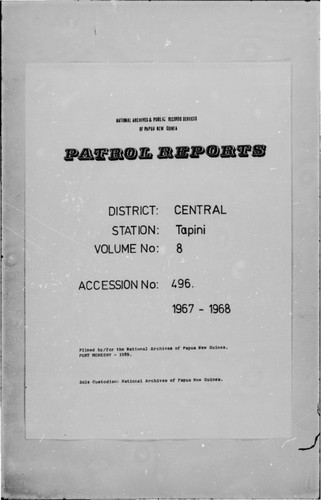 Patrol Reports. Central District, Tapini, 1967-1968