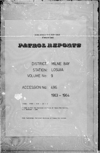 Patrol Reports. Milne Bay District, Losuia, 1963 - 1964