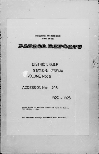 Patrol Reports. Gulf District, Kerema, 1927-1928