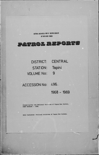 Patrol Reports. Central District, Tapini, 1968-1969