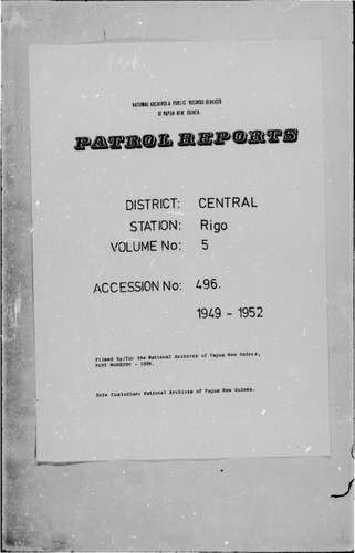 Patrol Reports. Central District, Rigo, 1949-1952