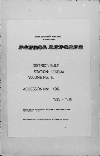 Patrol Reports. Gulf District, Kerema, 1935-1936