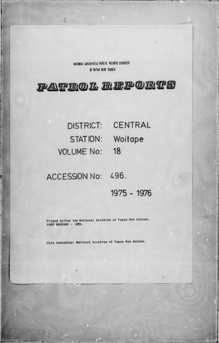 Patrol Reports. Central District, Woitape, 1975-1976