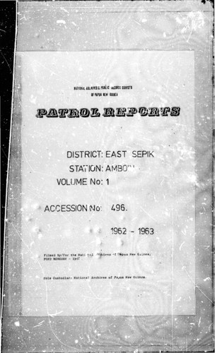 Patrol Reports. East Sepik District, Amboin, 1962 - 1963