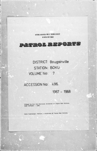 Patrol Reports. Bougainville District, Boku, 1967 - 1968