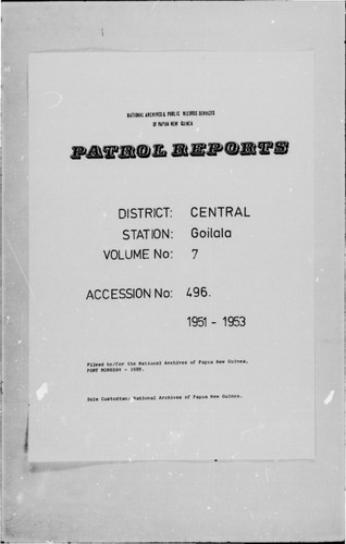 Patrol Reports. Central District, Goilala, 1951-1953