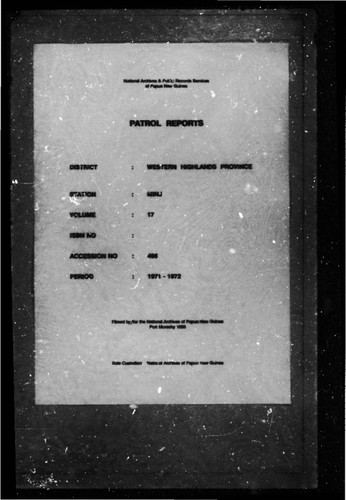 Patrol Reports. Western Highlands District, Minj, 1971 - 1972