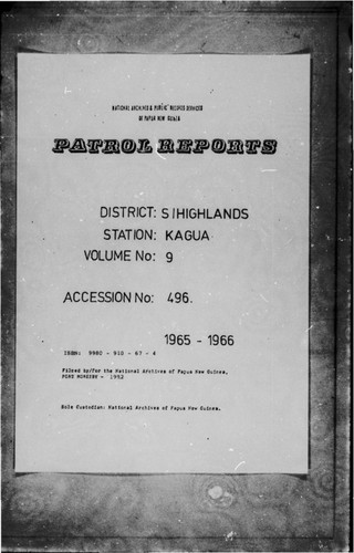 Patrol Reports. Southern Highlands District, Kagua, 1965 - 1966