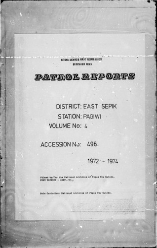 Patrol Reports. East Sepik District, Pagwi, 1972 - 1978