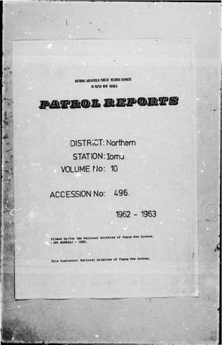 Patrol Reports. Northern District, Ioma, 1962 - 1963