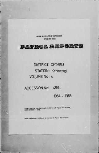 Patrol Reports. Chimbu District, Kerowagi, 1964 - 1965