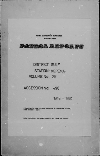 Patrol Reports. Gulf District, Kerema, 1948-1950