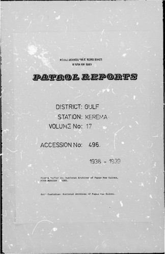 Patrol Reports. Gulf District, Kerema, 1938-1939