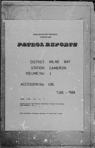 Patrol Reports. Milne Bay District, Cameron, 1965 - 1966