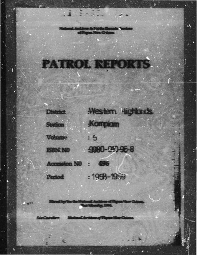 Patrol Reports. Western Highlands District, Kompiam, 1958 - 1959