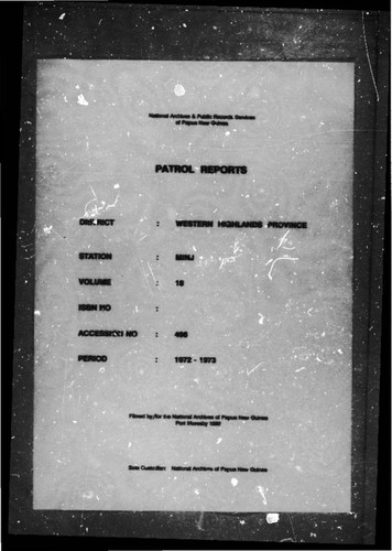 Patrol Reports. Western Highlands District, Minj, 1972 - 1973