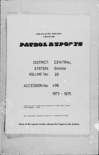 Patrol Reports. Central District, Tapini, 1973-1975