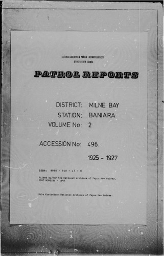 Patrol Reports. Milne Bay District, Baniara, 1925 - 1927