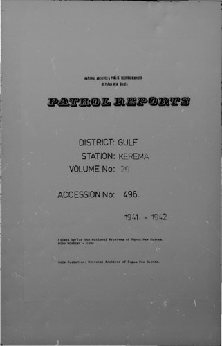 Patrol Reports. Gulf District, Kerema, 1941-1942