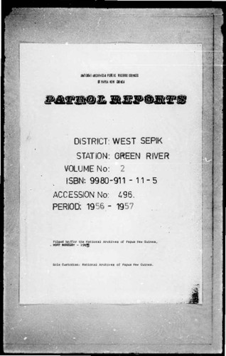 Patrol Reports. West Sepik District, Green River, 1956 - 1957