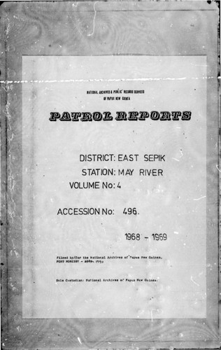 Patrol Reports. East Sepik District, May River, 1968 - 1969