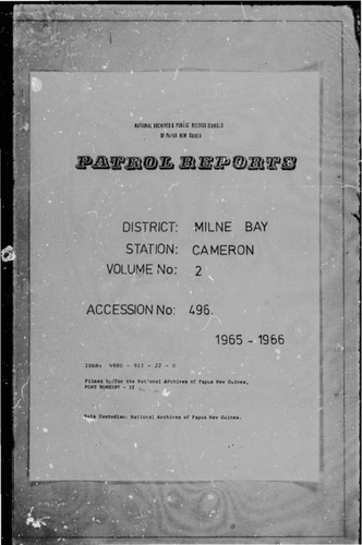 Patrol Reports. Milne Bay District, Cameron, 1965 - 1966