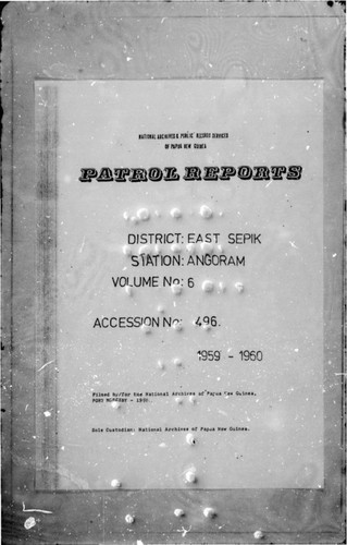 Patrol Reports. East Sepik District, Angoram, 1959 - 1960