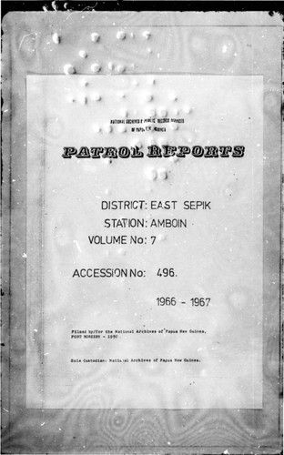 Patrol Reports. East Sepik District, Amboin, 1966 - 1967