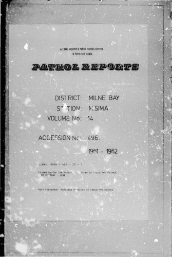 Patrol Reports. Milne Bay District, Misima, 1961 - 1962