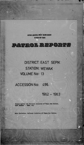 Patrol Reports. East Sepik District, Wewak, 1962 - 1963