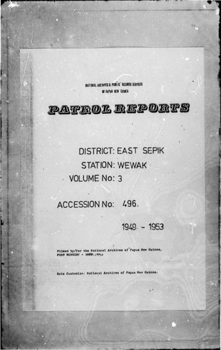 Patrol Reports. East Sepik District, Wewak, 1949 - 1953