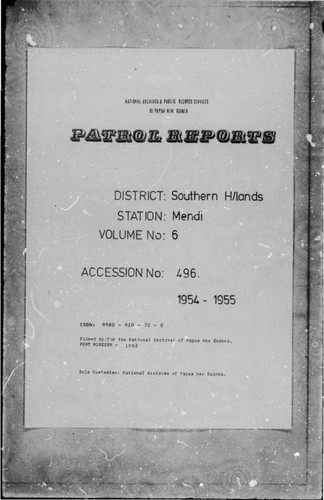 Patrol Reports. Southern Highlands District, Mendi, 1954 - 1955
