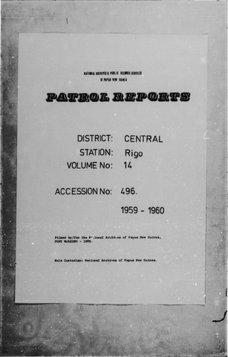 Patrol Reports. Central District, Rigo, 1959 -1960