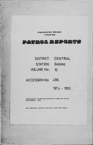 Patrol Reports. Central District, Goilala, 1954-1955