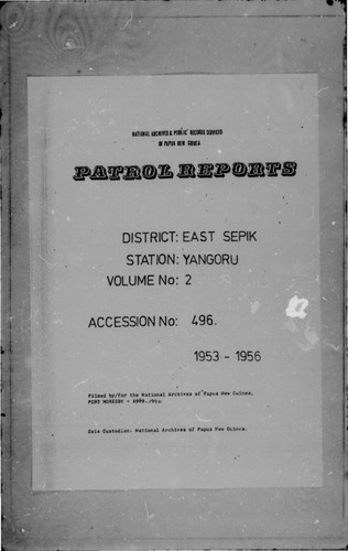 Patrol Reports. East Sepik District, Yangoru, 1953 - 1955