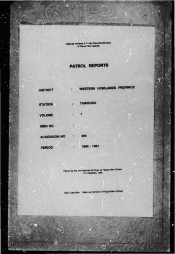 Patrol Reports. Western Highlands District, Tabibuga, 1966 - 1967