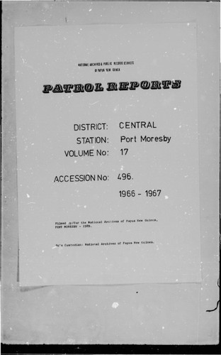 Patrol Reports. Central District, Port Moresby, 1966-1967