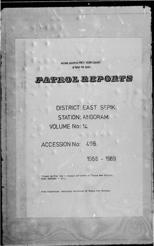 Patrol Reports. East Sepik District, Angoram, 1968 - 1969