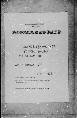 Patrol Reports. Southern Highlands District, Ialibu, 1971 - 1972