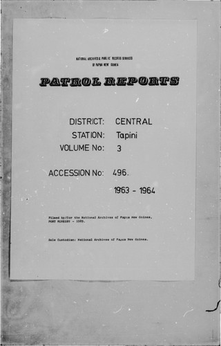 Patrol Reports. Central District, Tapini, 1963-1964