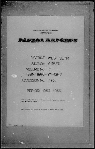 Patrol Reports. West Sepik District, Aitape, 1953 - 1956