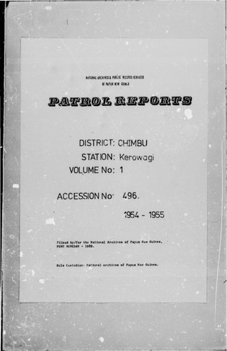 Patrol Reports. Chimbu District, Kerowagi, 1954 - 1955