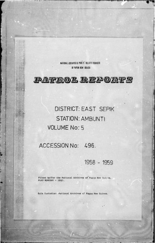 Patrol Reports. East Sepik District, Ambunti, 1958 - 1959