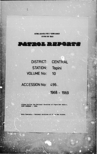 Patrol Reports. Central District, Tapini, 1968-1969