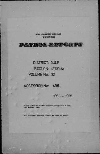 Patrol Reports. Gulf District, Kerema, 1953-1956