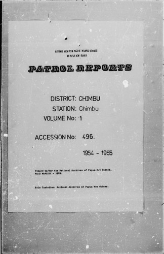 Patrol Reports. Chimbu District, Chimbu, 1954 - 1955