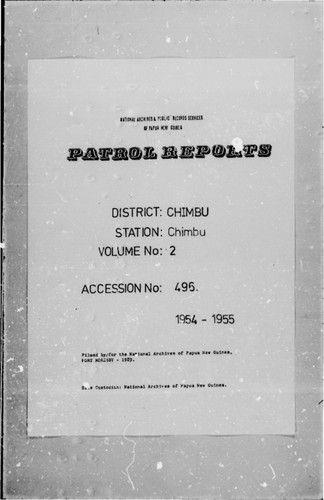 Patrol Reports. Chimbu District, Chimbu, 1954 - 1955