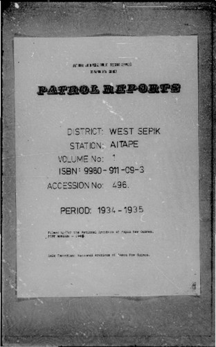 Patrol Reports. West Sepik District, Aitape, 1934 - 1935