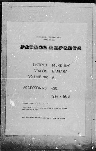 Patrol Reports. Milne Bay District, Baniara, 1934 - 1938